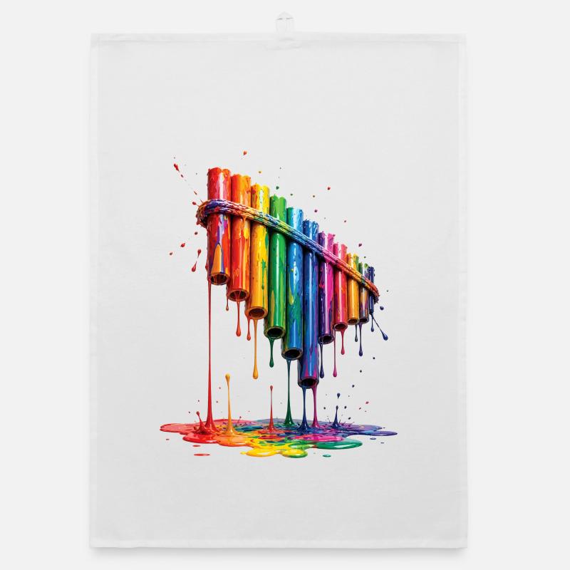 Pan flute with dripping paint Organic dish towel