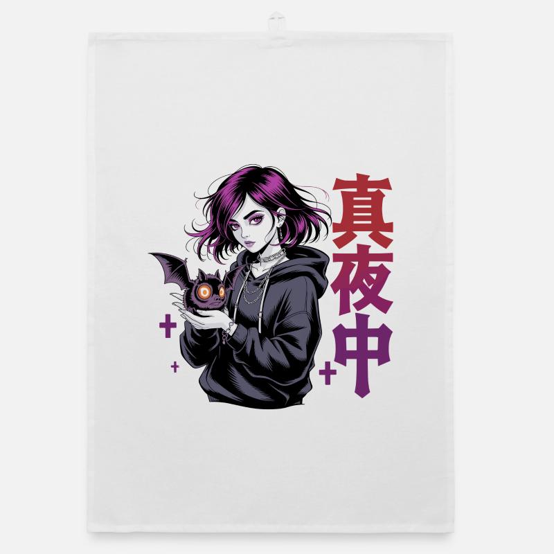 真夜中 Fille d’anime gothique Midnight Bat Gothic Torchon bio