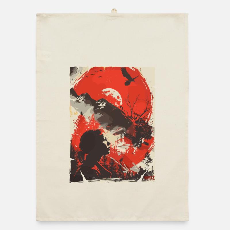 Red Moon Wilderness Silhouette Organic Geschirrtuch