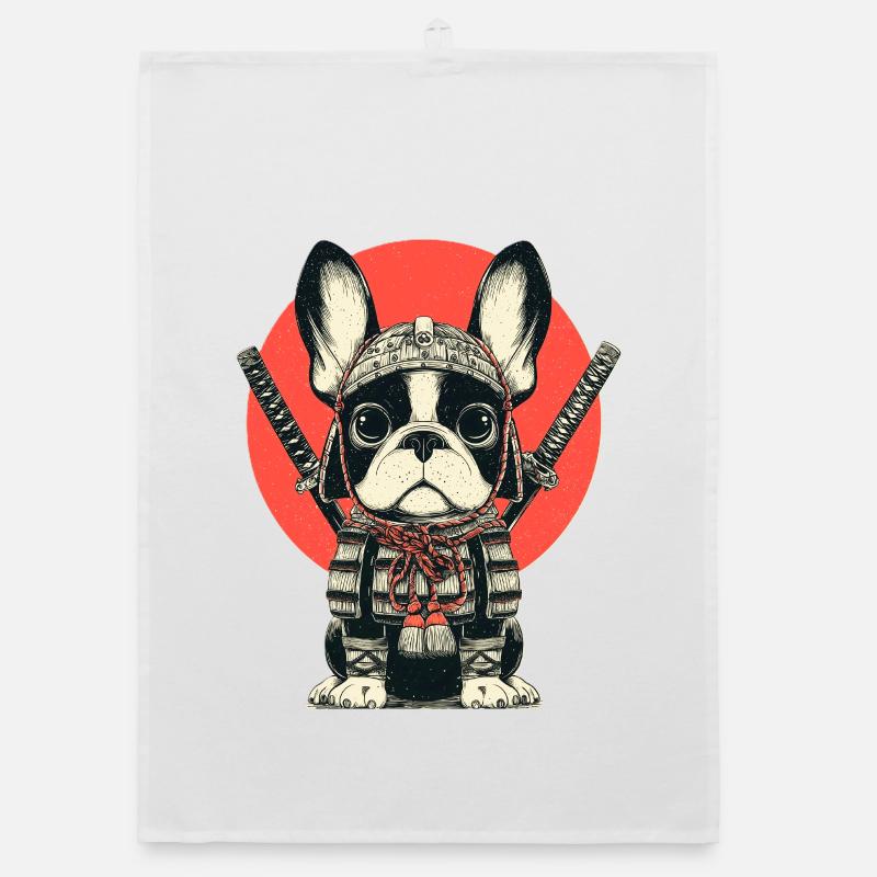 Samurai Bulldog in Armor Organic dish towel