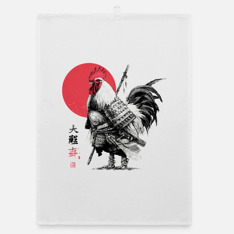 Samurai-Hahn in Rüstung unter roter Sonne Organic Geschirrtuch