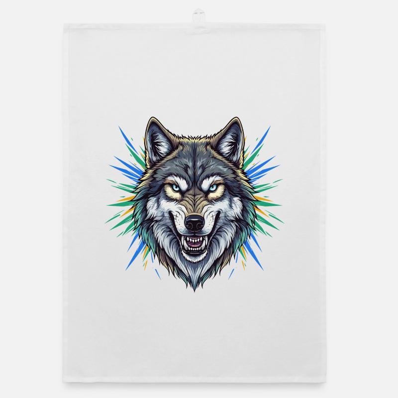 Wolfskopf mit bunten Strahlen Organic Geschirrtuch