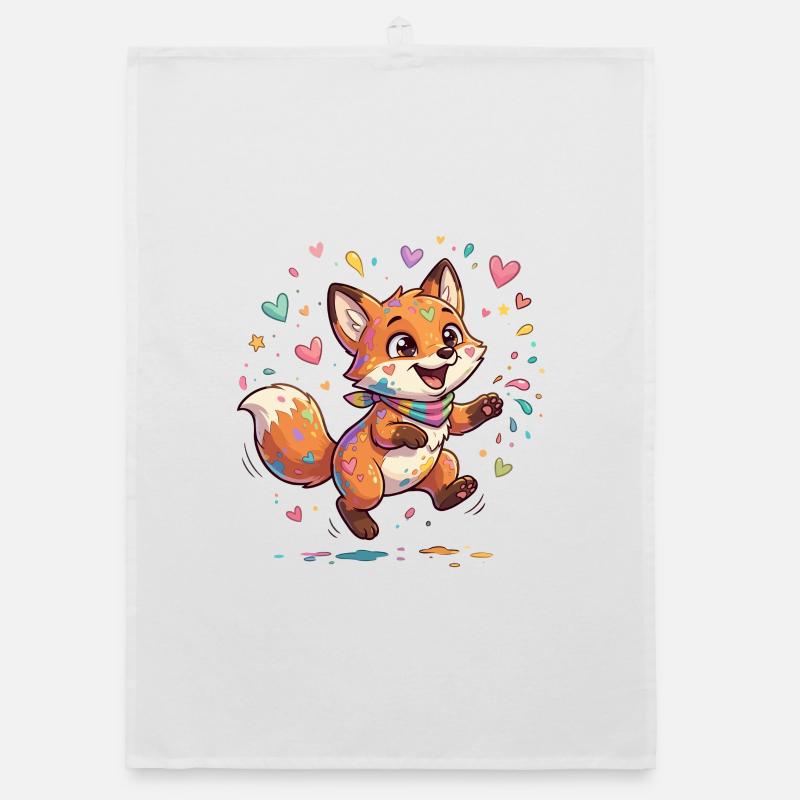 Adorable rainbow fox Organic dish towel