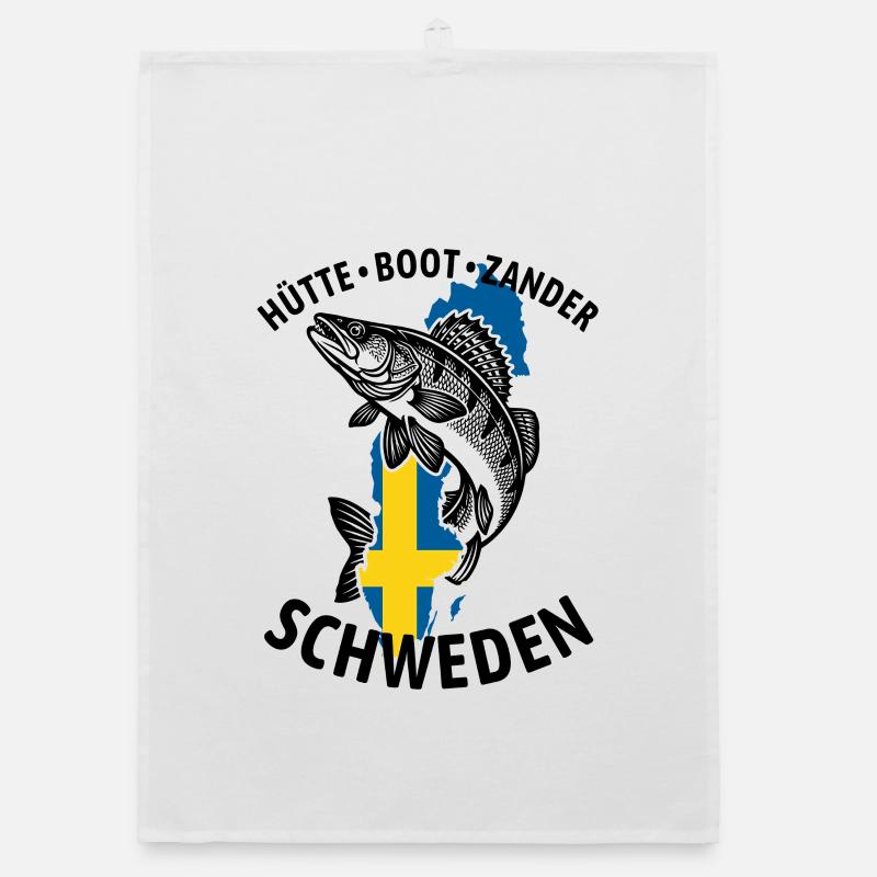 Hütte, Boot, Zander - Schweden | Angler Geschenk Organic Geschirrtuch