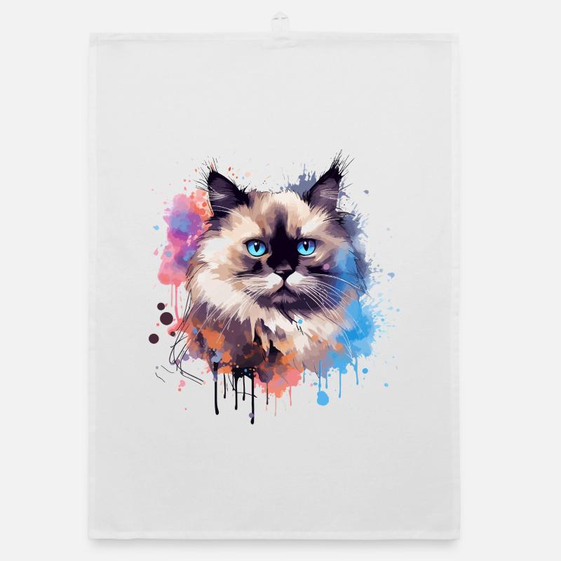 Splash Art Birman Chat Visage Coloré Torchon bio