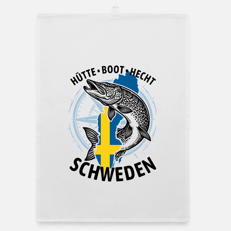 Hütte, Boot, Hecht - Schweden | Angler Geschenk Organic Geschirrtuch