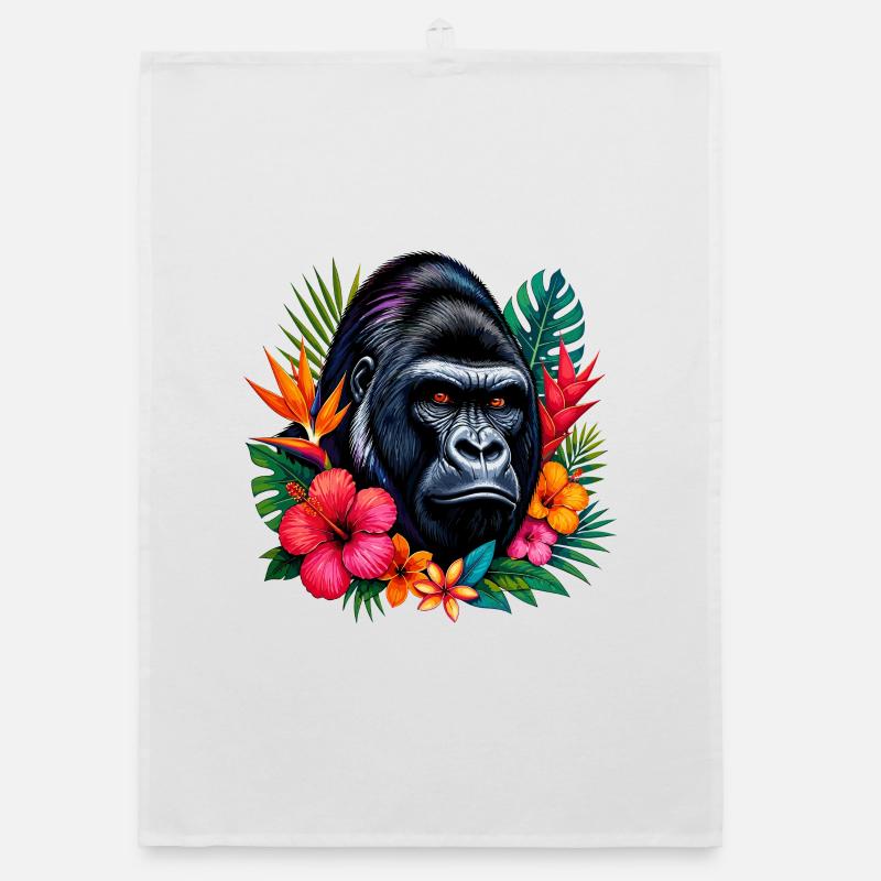 Gorilla mit Blumenpracht Organic Geschirrtuch