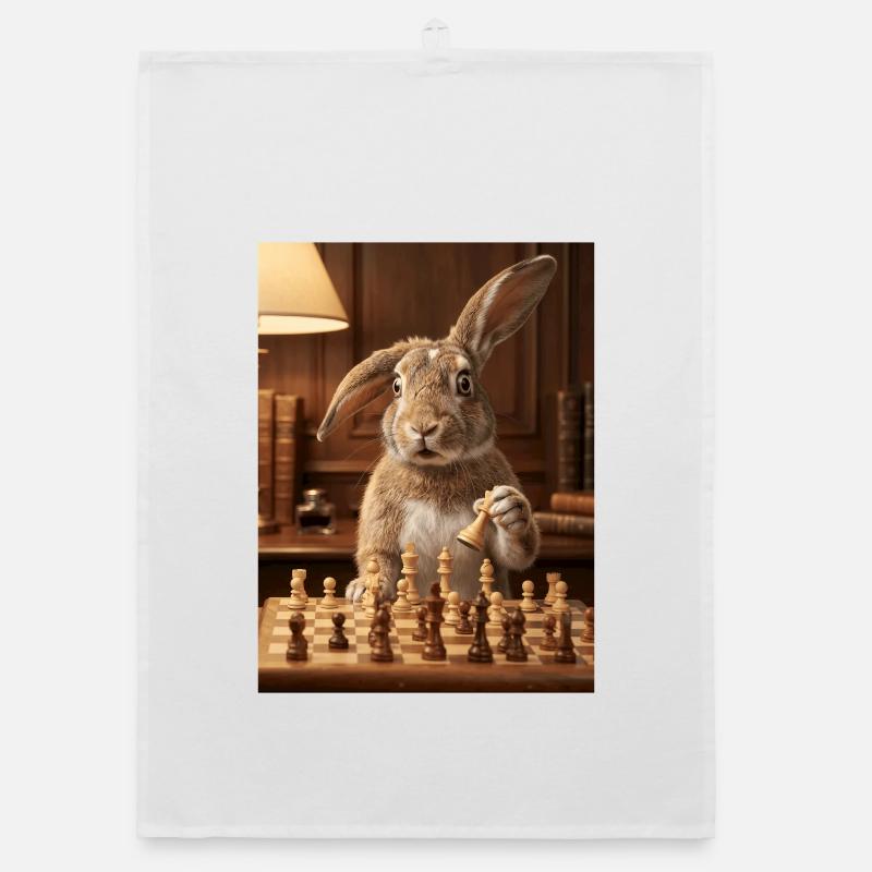 Rabbit playing chess Organic dish towel