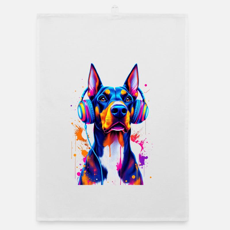 Doberman avec casque Torchon bio