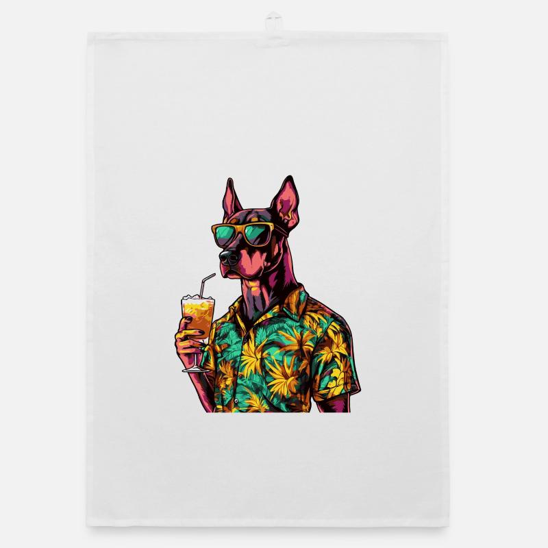 Doberman Dog Comic Summer Organic dish towel
