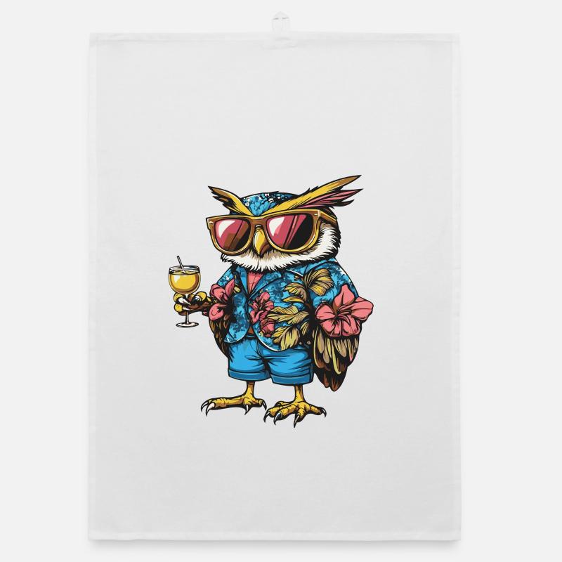 Owl Comic Summer Organic dish towel