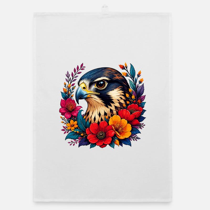 Aigle coloré dans une couronne de fleurs Torchon bio
