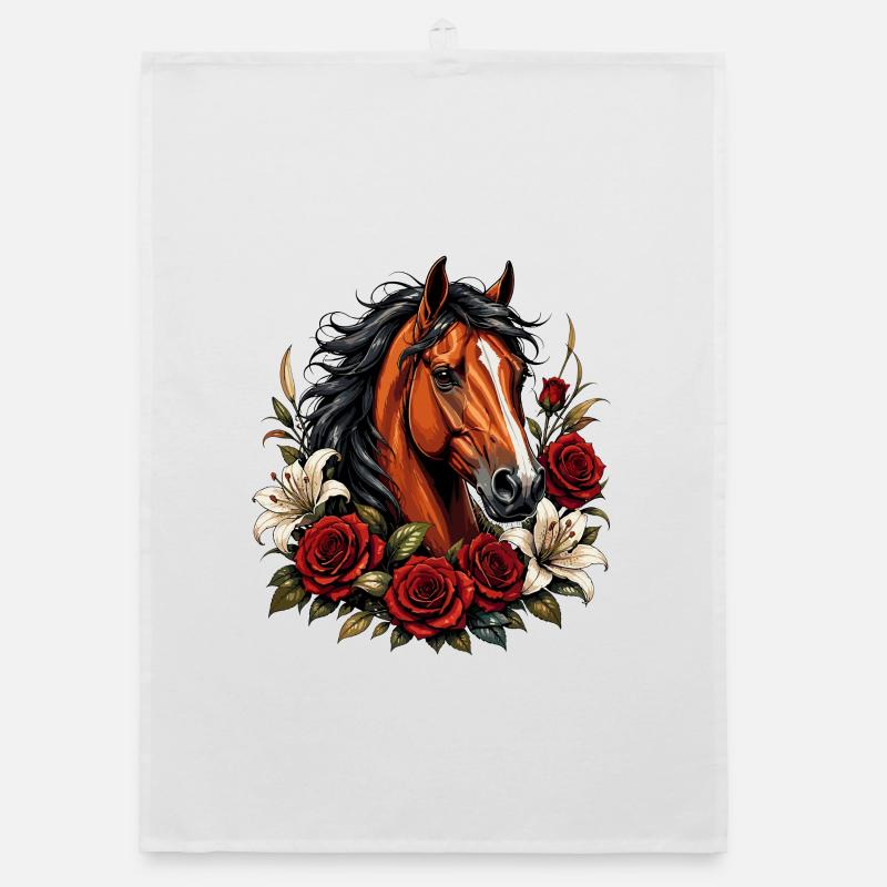 Horse face with rose frame Organic dish towel