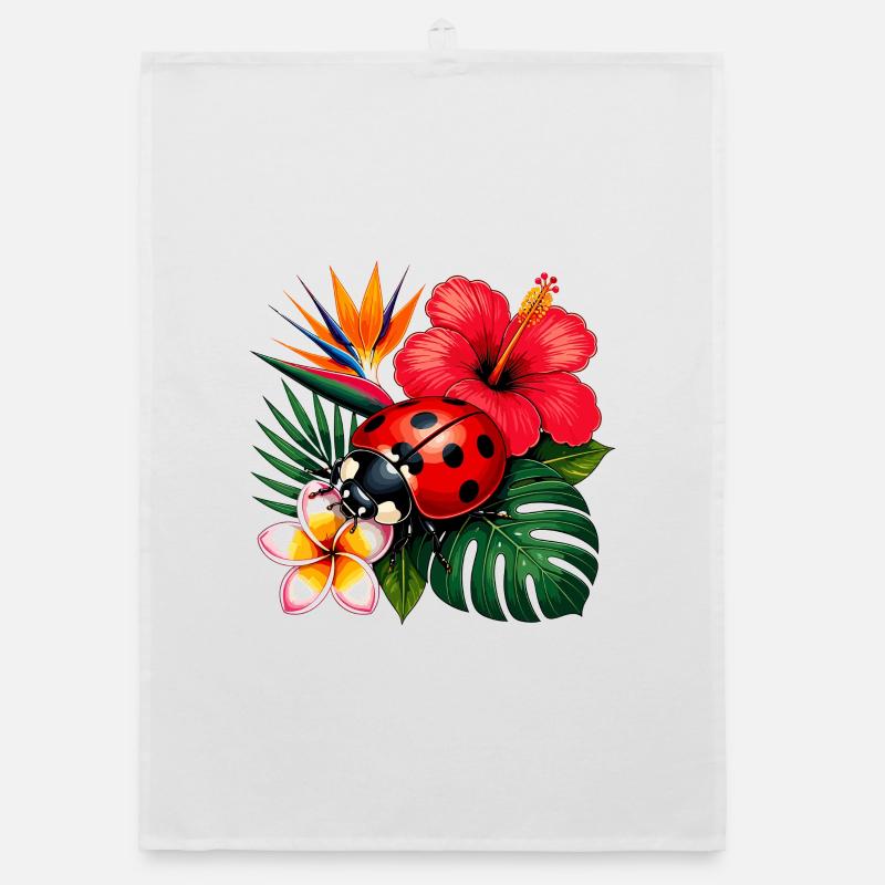 Tropical ladybug in hibiscus Organic dish towel