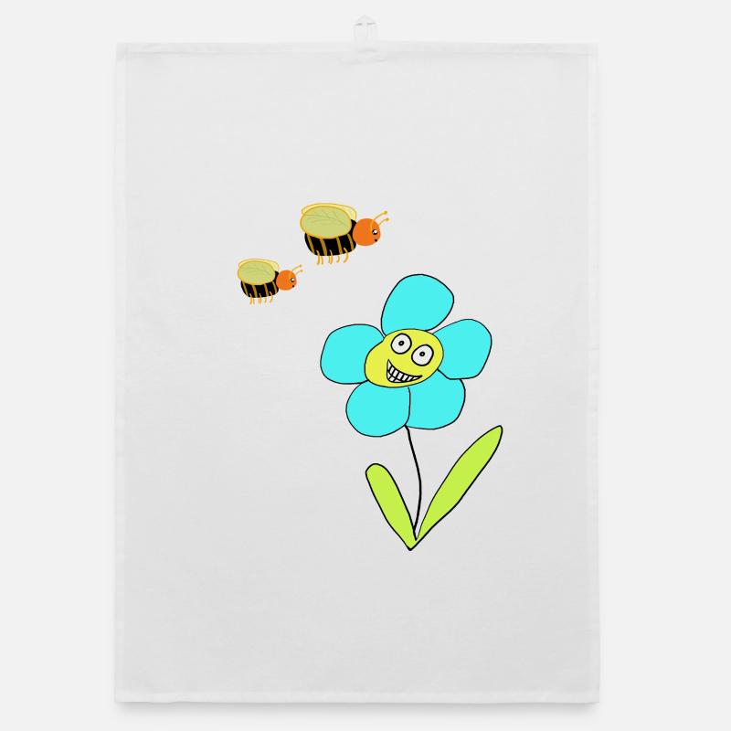 Joyeuses abeilles insectes fleurs bleues Torchon bio
