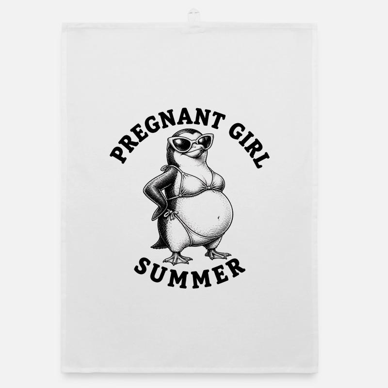 Fille enceinte, été, plage, pingouin, désir Torchon bio