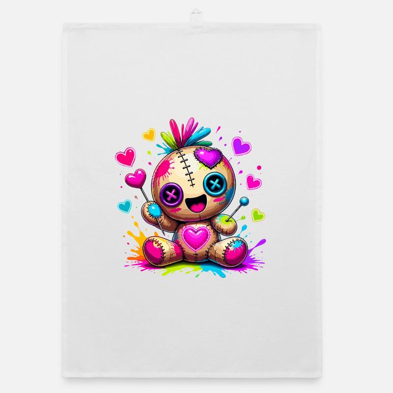Patchwork cuddly toy with neon hearts Organic dish towel