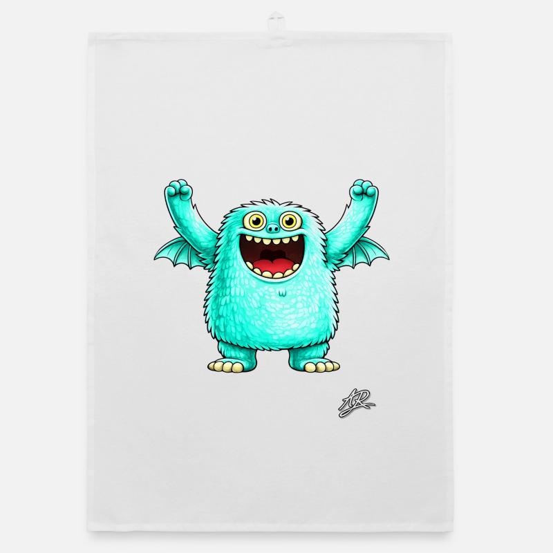 Monstre turquoise joyeux - Torchon bio - blanc