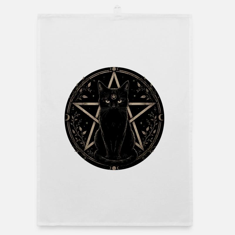 Chat de nuit dans le pentagramme Torchon bio