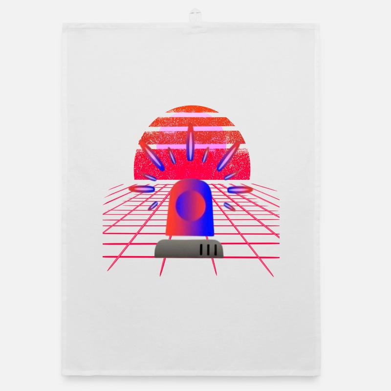 Retro Synthwave Sirene Blaulicht Neon Organic Geschirrtuch