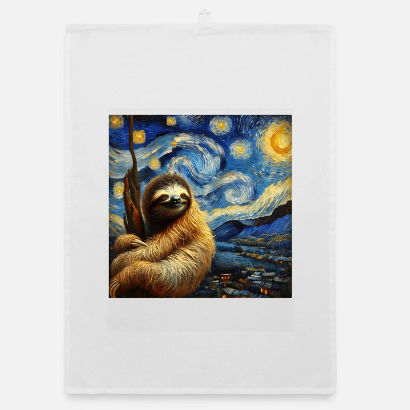 Sloth Starry Night Organic dish towel