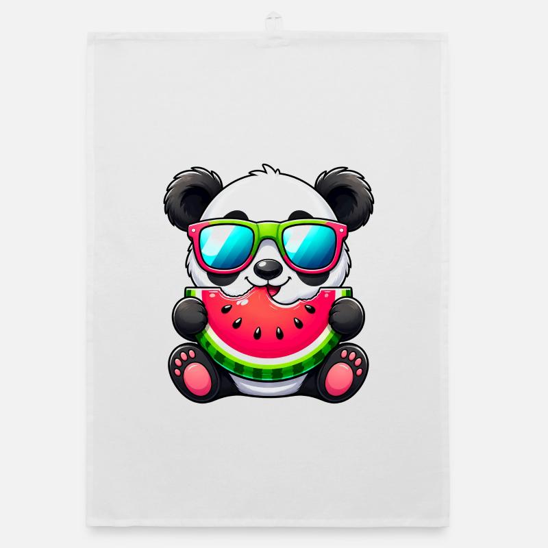 Panda mignon avec motif de dessin animé pastèque Torchon bio