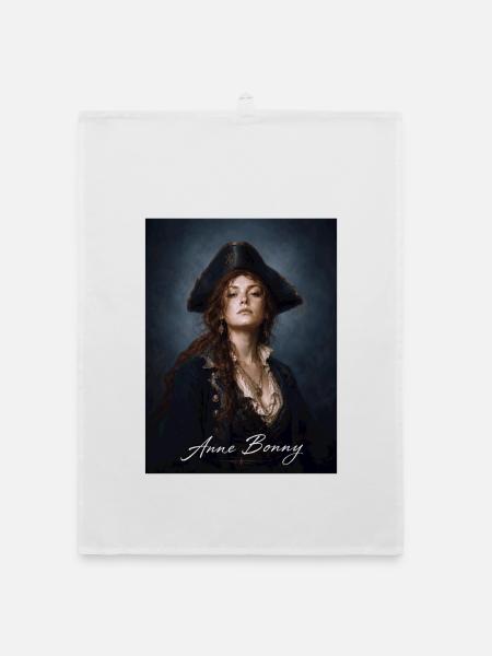 Anne Bonny Pirate Portrait - Organic dish towel - white - Front