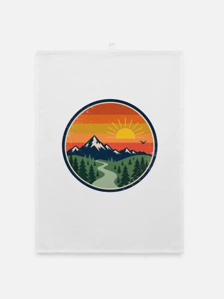 Sonnenuntergang über Berge und Wald retro Sunset - Organic Geschirrtuch - Weiß