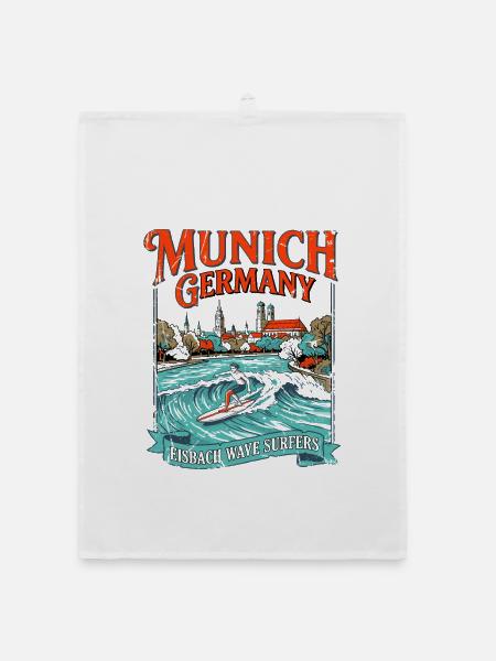City Munich Germany Eisbach Wave Surfers Vintage - Organic Geschirrtuch - Weiß - Vorne