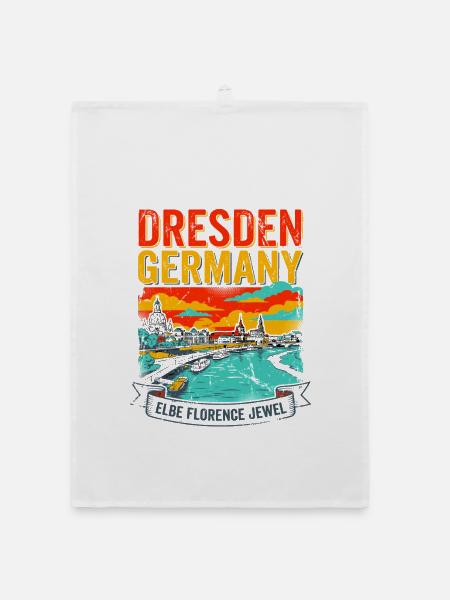 Florence Retro Dresden Germany City Skyline - Organic Geschirrtuch - Weiß