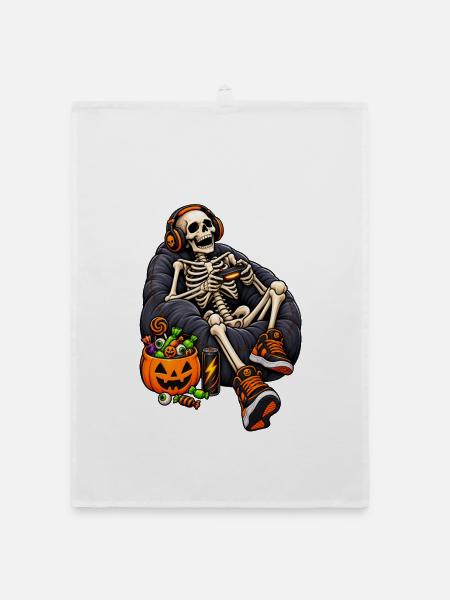 Fun Halloween video game with a skeleton - Organic Geschirrtuch - Weiß - Vorne