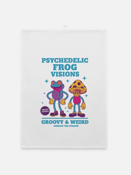 Trippy Goa Trance Frosch Visionen Groovy Weird - Organic Geschirrtuch - Weiß - Vorne