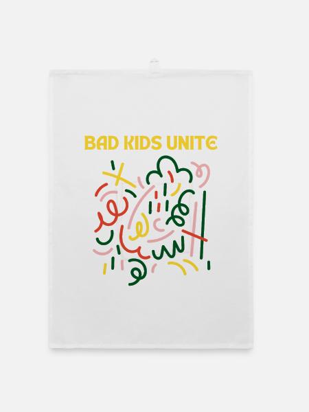 Bad Kids Unite T-Shirt – Rebellisches Statement Sh - Organic Geschirrtuch - Weiß