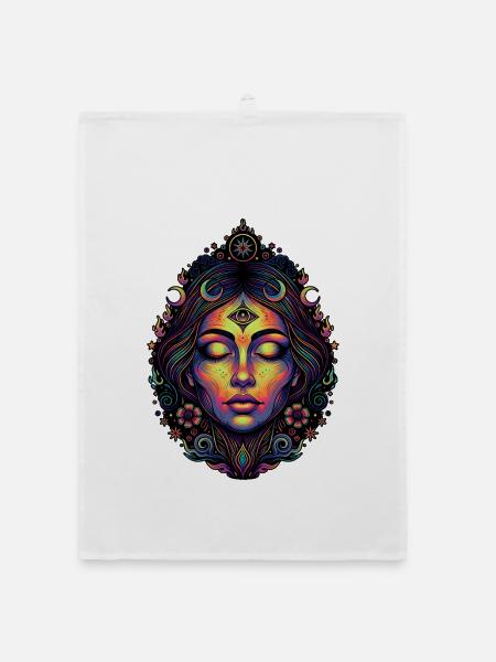 Psychedelisches Festival-Hippie-Pilz-Batik-Rave - Organic Geschirrtuch - Weiß - Vorne