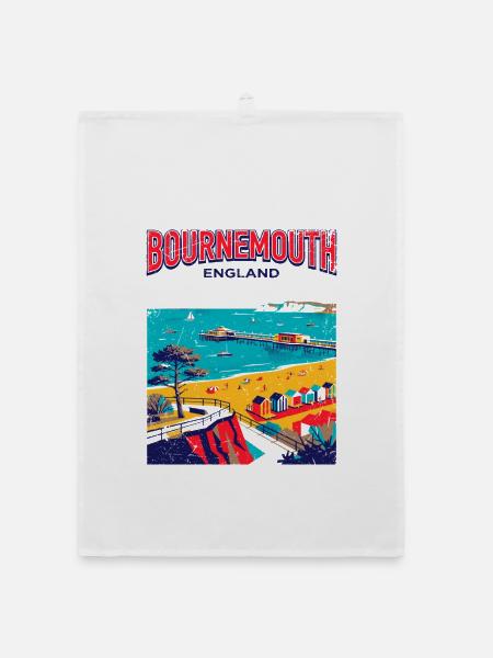 City Vintage Bournemouth England Coastal Travel - Organic Geschirrtuch - Weiß