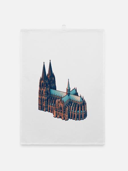 Kölner Dom Risograph - Organic Geschirrtuch - Weiß