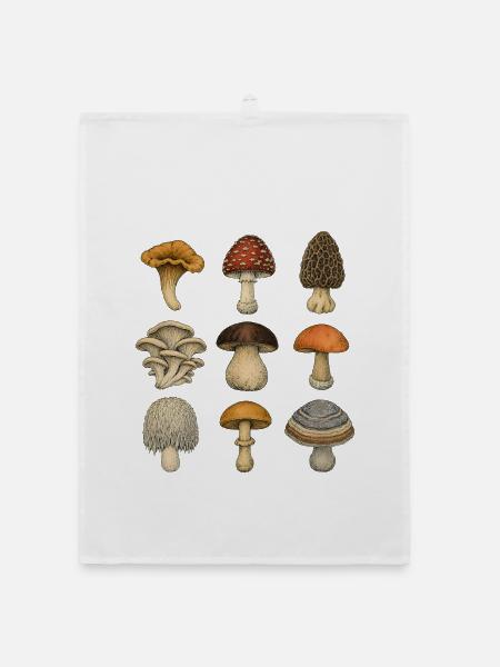 Mushroom Botanica Raster - Organic Geschirrtuch - Weiß - Vorne