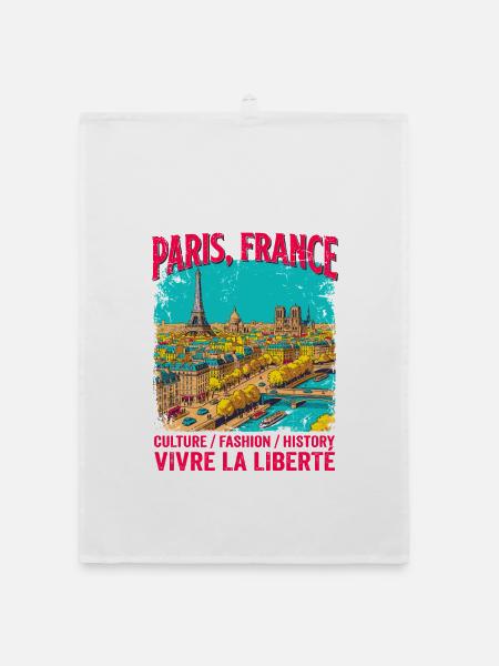La Paris France Skyline Vintage Travel Poster - Organic Geschirrtuch - Weiß - Vorne