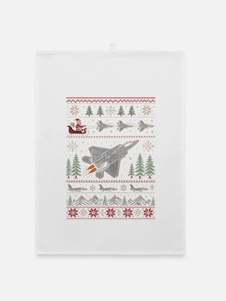 F22 Raptor Weihnachtspullover - Organic Geschirrtuch - Weiß - Vorne