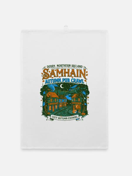 Samhain Autumn Pub Crawl Derry Northern Ireland - Organic Geschirrtuch - Weiß - Vorne