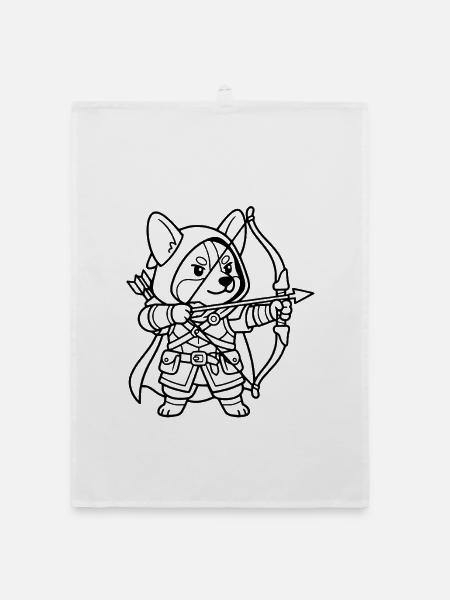 Niedliche Corgi-Bogenschütze-RPG-Tabletop-Gamer-Hunde-Umrisse - Organic Geschirrtuch - Weiß