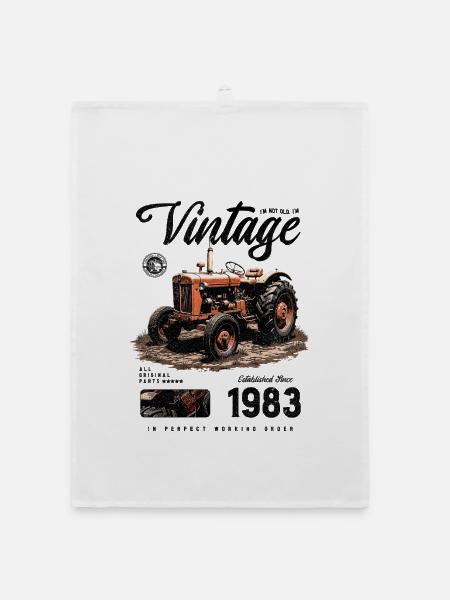 Oldtimer Traktor Bauer Geburtstag Jahrgang 1983 - Organic Geschirrtuch - Weiß - Vorne