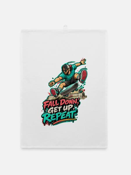 Fall Down? Get Up, Repeat – Skate - Organic Geschirrtuch - Weiß - Vorne