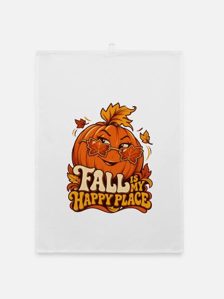 Fall Is My Happy Place – Kürbis T-Shirt  - Organic Geschirrtuch - Weiß - Vorne