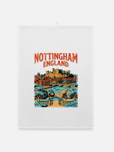 City Retro Nottingham England Castle Travel Sept - Organic Geschirrtuch - Weiß - Vorne