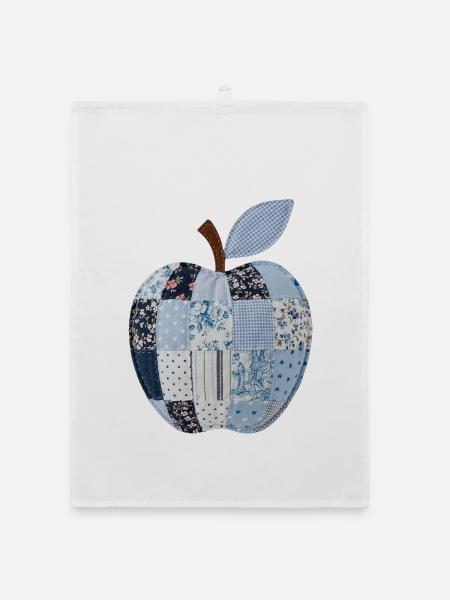 Patchwork Apfel blau geblümt für Lehrer - Organic Geschirrtuch - Weiß