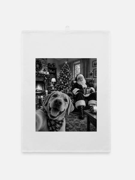 Labrador Selfie Weihnachtsmann Weihnachtsoutfit - Organic Geschirrtuch - Weiß