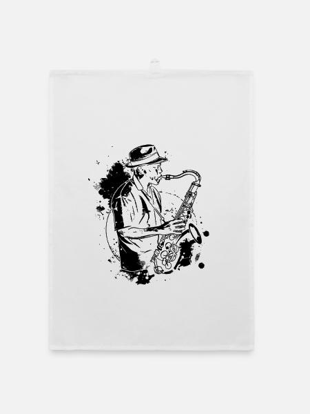 Saxophonspieler Streetart - Organic Geschirrtuch - Weiß