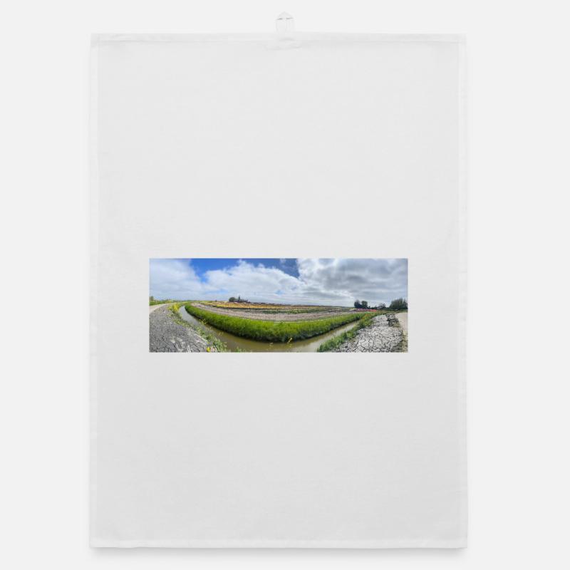 Panoramic field with ditch and flowers Organic dish towel
