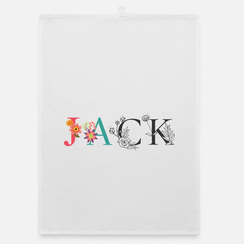 JACK Namenskunst mit gestickten Blumen Organic Geschirrtuch